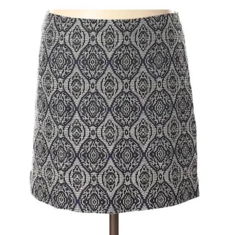 Dahlya Woven Tapestry Pattered Blue White Skirt Small